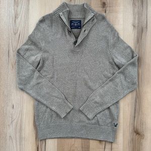 American Eagle Beige Tan Cotton Half Zip & Button Up Knitted Sweater Athletic M